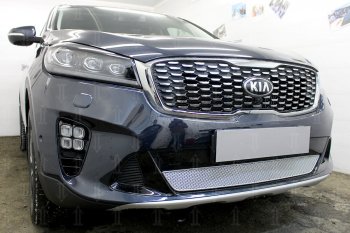 4 299 р. Защитная сетка в бампер (низ, ячейка 4х10 мм) Alfeco Премиум KIA Sorento UM/Prime рестайлинг (2018-2020) (Хром)  с доставкой в г. Кинешма. Увеличить фотографию 2