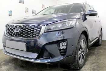 4 299 р. Защитная сетка в бампер (низ, ячейка 4х10 мм) Alfeco Премиум KIA Sorento UM/Prime рестайлинг (2018-2020) (Хром)  с доставкой в г. Кинешма. Увеличить фотографию 3