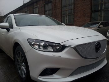 4 399 р. Защитная сетка в бампер (низ, ячейка 4х10 мм) Alfeco Премиум Mazda 6 GJ дорестайлинг универсал (2012-2015) (Хром)  с доставкой в г. Кинешма. Увеличить фотографию 2