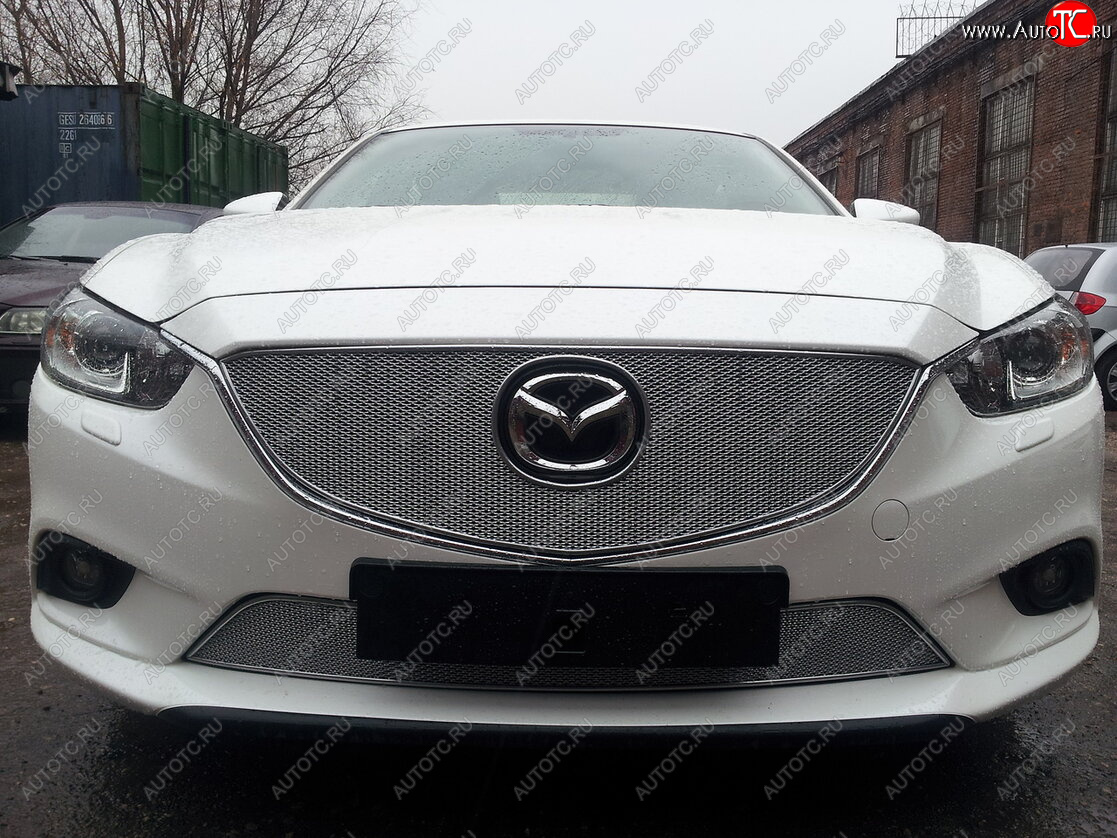 4 399 р. Защитная сетка в бампер (низ, ячейка 4х10 мм) Alfeco Премиум Mazda 6 GJ дорестайлинг универсал (2012-2015) (Хром)  с доставкой в г. Кинешма