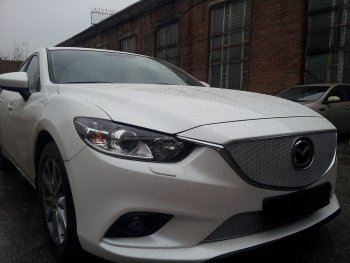 4 399 р. Защитная сетка в бампер (низ, ячейка 4х10 мм) Alfeco Премиум Mazda 6 GJ дорестайлинг универсал (2012-2015) (Хром)  с доставкой в г. Кинешма. Увеличить фотографию 4