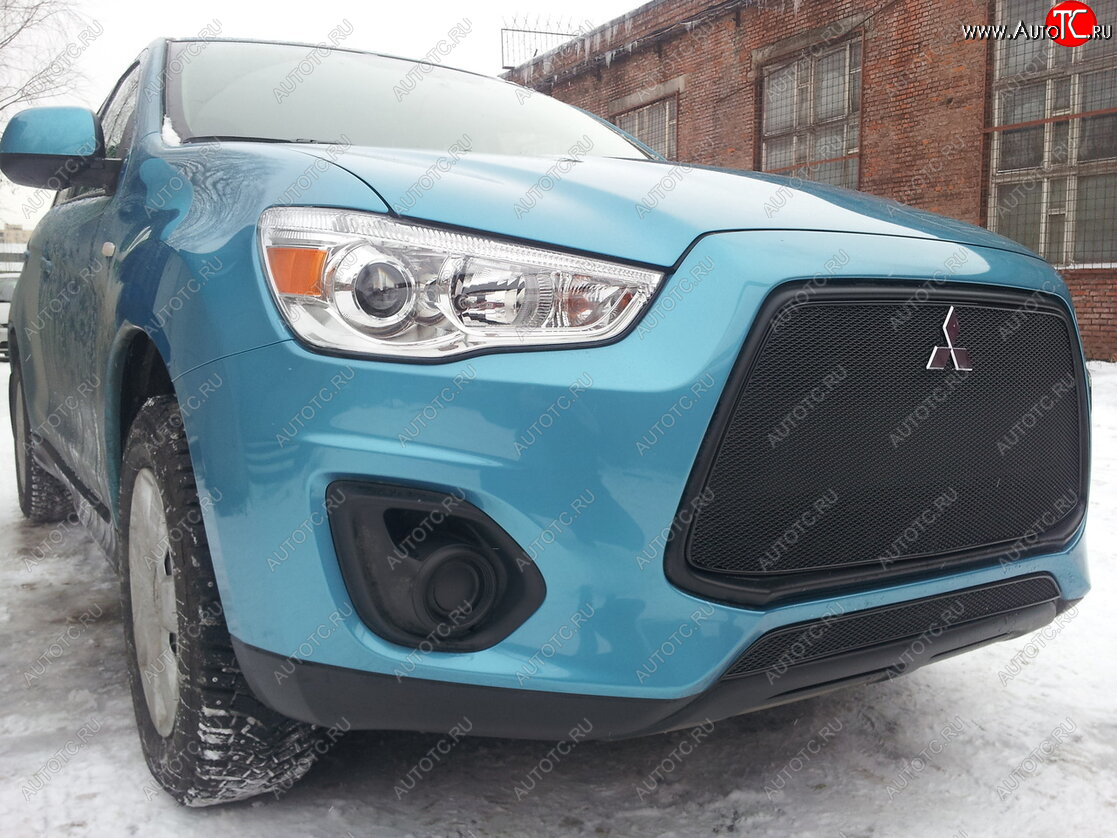 3 599 р. Защитная сетка в бампер (низ, ячейка 4х10 мм) Alfeco Премиум Mitsubishi ASX 1-ый рестайлинг (2013-2016) (Чёрная)  с доставкой в г. Кинешма