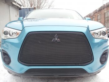 3 599 р. Защитная сетка в бампер (низ, ячейка 4х10 мм) Alfeco Премиум Mitsubishi ASX 1-ый рестайлинг (2013-2016) (Чёрная)  с доставкой в г. Кинешма. Увеличить фотографию 3