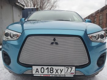 6 199 р. Защитная сетка в бампер (верх, ячейка 4х10 мм) Alfeco Премиум Mitsubishi ASX 1-ый рестайлинг (2013-2016) (Хром)  с доставкой в г. Кинешма. Увеличить фотографию 4