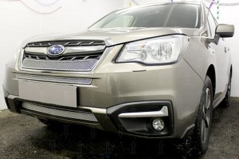 3 899 р. Защитная сетка в бампер (середина, ячейка 4х10 мм) Стрелка11 Премиум Subaru Forester SJ рестайлинг (2016-2019) (Хром)  с доставкой в г. Кинешма. Увеличить фотографию 3