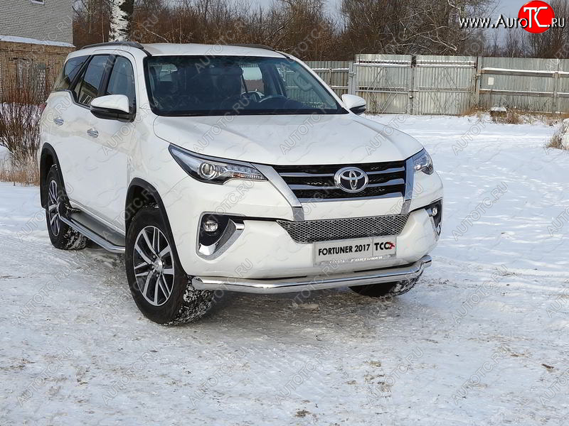 24 999 р. Защита переднего бампера нижняя 76,1 мм ТСС Тюнинг  Toyota Fortuner  AN160 (2015-2020) дорестайлинг (нержавейка)  с доставкой в г. Кинешма