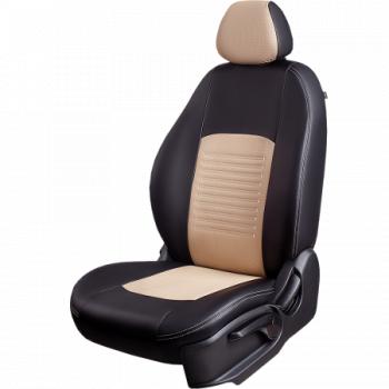 Комплект чехлов для сидений (РЗС 60/40 2Г Илана+Орегон ) ТУРИН СТ Lord Autofashion Ford Fiesta  6 (2012-2019) седан рестайлинг, хэтчбэк 3 дв. рестайлинг, хэтчбэк 5 дв. рестайлинг (черный, вставка бежевая, строчка бежевая)
