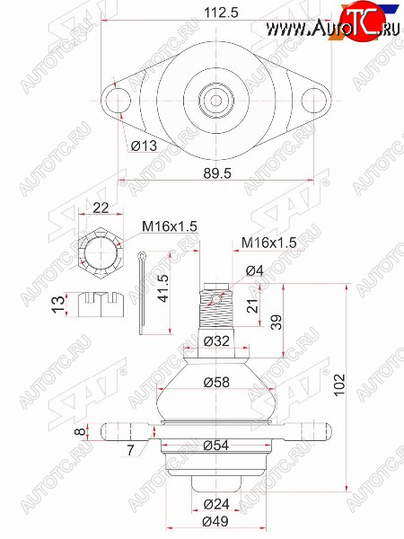 749 р. Шаровая опора нижняя FR TOYOTA Estima 90-99 SAT ST-43330-29235  с доставкой в г. Кинешма
