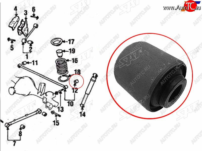 369 р. Сайлентблок Nissan Pathfinder 95-04  Terrano 95-02  Chrysler Pacifica 03-08  Infiniti QX4 96-03  SAT ST-55135-11C00  с доставкой в г. Кинешма