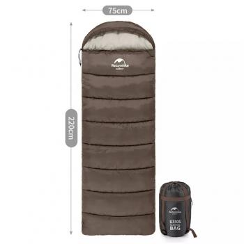 4 269 р. Мешок спальный Naturehike U350, (190х30)х75 см, (левый) (ТК: +1C), коричневый Naturehike nh20msd07-gu350-l  с доставкой в г. Кинешма. Увеличить фотографию 2