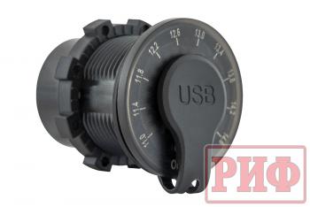 1 699 р. Розетка USB 2 QC 3.0 с вольтметром РИФ rif22-4-01460  с доставкой в г. Кинешма. Увеличить фотографию 2