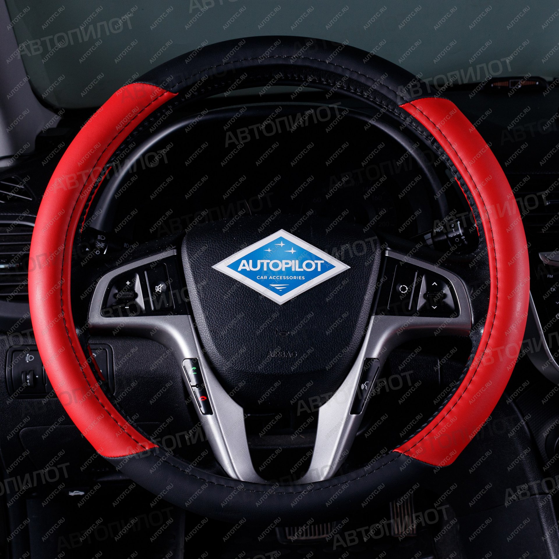 389 р. Оплётка на руль (37-39см BLW-004 кож/зам ) Автопилот Geely Vision FC2 дорестайлинг (2014-2016) (черный/красный)  с доставкой в г. Кинешма