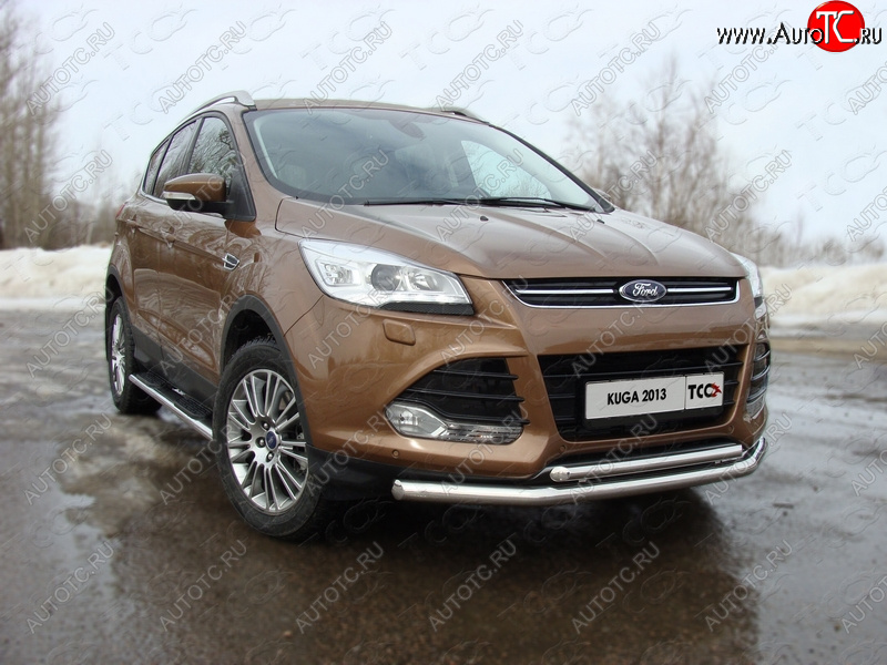 27 299 р. Защита передняя двойная d42,4*42,4 мм ТСС Тюнинг  Ford Kuga  2 (2013-2016) дорестайлинг (нержавейка)  с доставкой в г. Кинешма