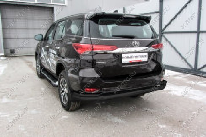 22 699 р. Защита заднего бампера d76+d42 двойная длинная Slitkoff Toyota Fortuner AN160 дорестайлинг (2015-2020) (нержавейка с полимерным покрытием в цвет черный)  с доставкой в г. Кинешма