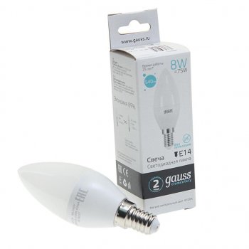 132 р. Лампа светодиодная E14 C37 8W(70W) 220V холодный GAUSS GAUSS 33128  с доставкой в г. Кинешма. Увеличить фотографию 1