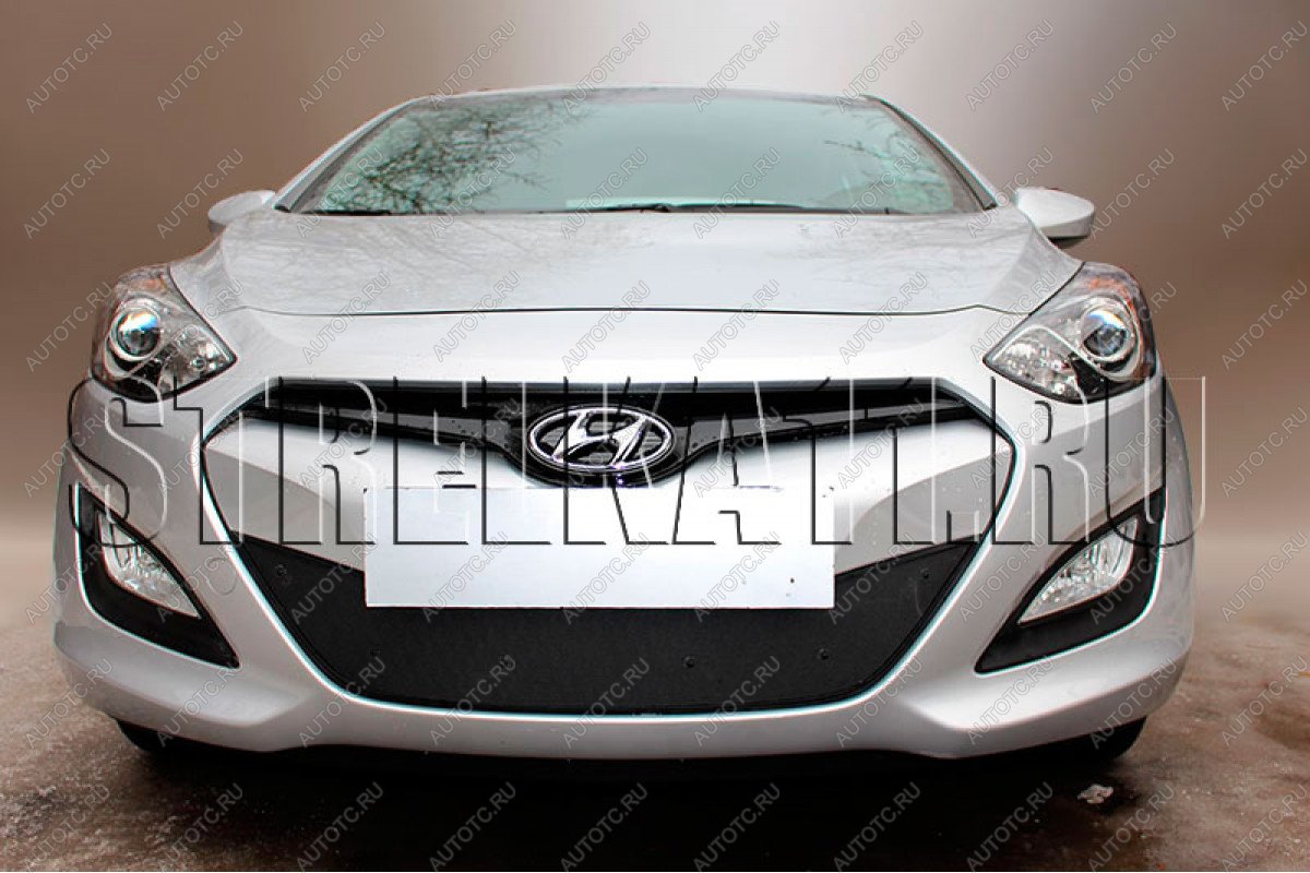 759 р. Зимняя заглушка решетки радиатора Стрелка11 Hyundai I30 2 GD дорестайлинг универсал (2011-2015) (черная)  с доставкой в г. Кинешма