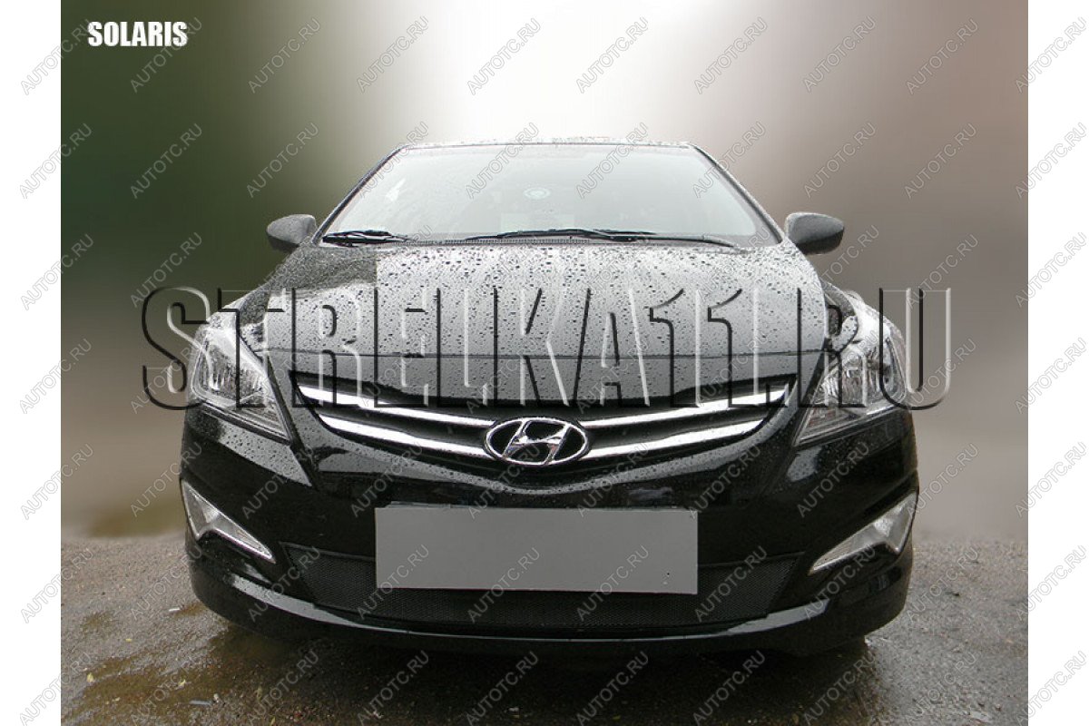 759 р. Зимняя заглушка решетки радиатора Стрелка11 Hyundai Solaris RBr седан рестайлинг (2014-2017) (черная)  с доставкой в г. Кинешма
