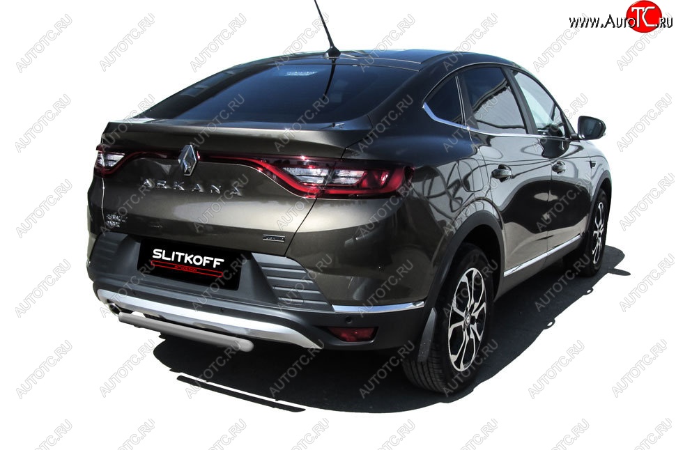 6 999 р. Защита заднего бампера Slitkoff (d42) Renault Arkana (2019-2025) (Сталь с полимерным покрытием. Цвет: серебристый)  с доставкой в г. Кинешма