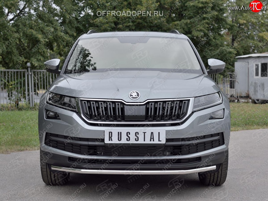 17 849 р. Защита переднего бампера (Ø63 мм, нержавейка) SLITKOFF Skoda Kodiaq NU7 дорестайлинг (2017-2021)  с доставкой в г. Кинешма
