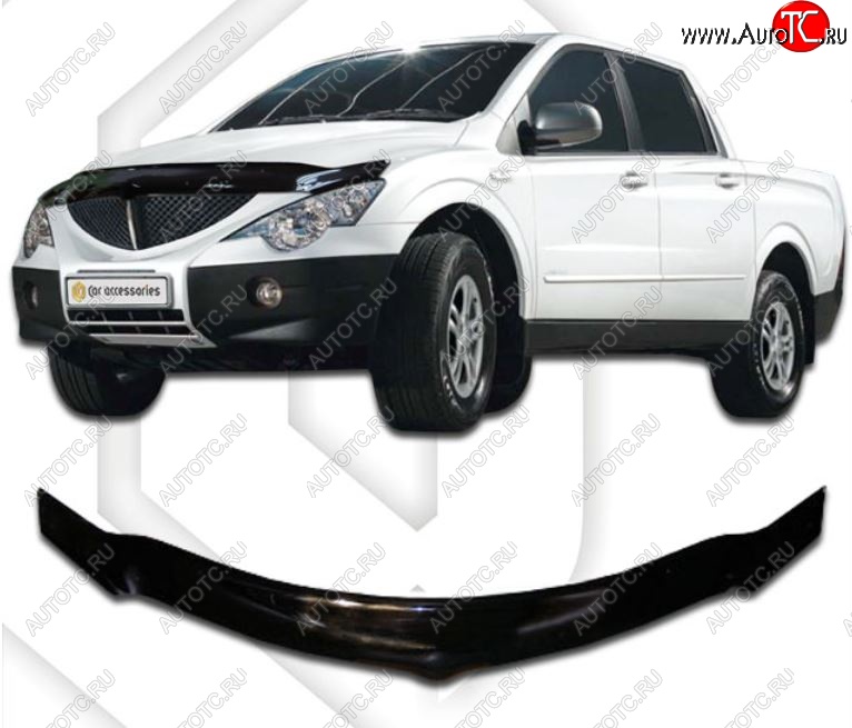 2 799 р. Дефлектор капота CA-Plastiс exclusive SSANGYONG Actyon Sport (2006-2011) (Classic черный, Без надписи)  с доставкой в г. Кинешма
