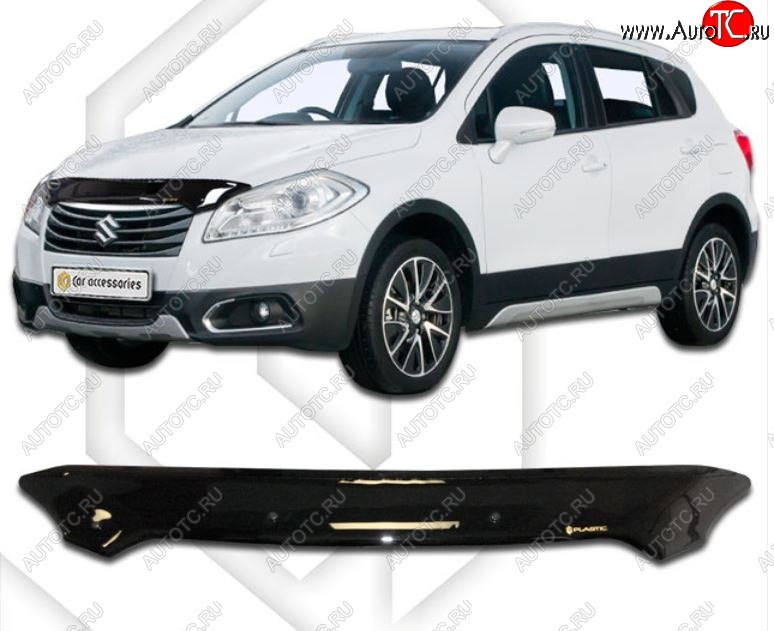 2 079 р. Дефлектор капота CA-Plastic Suzuki SX4 JYB, JYA хэтчбэк дорестайлинг (2013-2016) (Classic черный, Без надписи)  с доставкой в г. Кинешма
