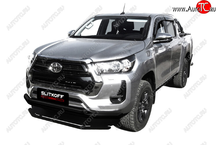 15 899 р. Защита переднего бампера Slitkoff (Ø 76+Ø 57 мм, двойная).  Toyota Hilux  AN120 (2017-2020) 1-ый рестайлинг (Сталь с полимерным покрытием. Цвет: черный)  с доставкой в г. Кинешма