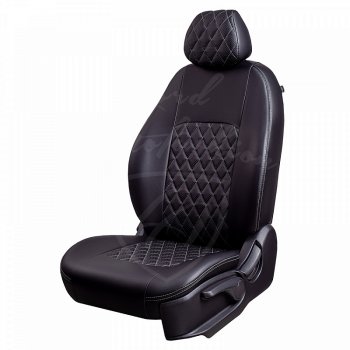 Чехлы для сидений Lord Autofashion Турин Ромб (экокожа) Toyota Camry  XV70 (2017-2021) дорестайлинг (Черный, вставка черная, строчка серая)