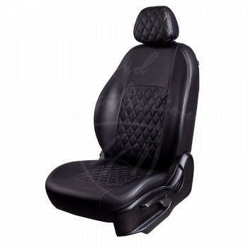 Чехлы для сидений Lord Autofashion Турин Ромб (экокожа) Toyota Camry  XV70 (2017-2021) дорестайлинг (Черный, вставка черная, строчка черная)