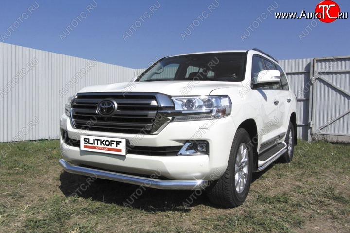 14 099 р. Одинарная защита переднего бампера диаметром 57 мм Slitkoff  Toyota Land Cruiser  200 (2015-2021) 2-ой рестайлинг (Цвет: нержавеющая полированная сталь)  с доставкой в г. Кинешма