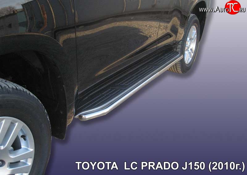 13 399 р. Защита штатных порогов из круглой трубы диаметром 42 мм Slitkoff Toyota Land Cruiser Prado J150 дорестайлинг (2009-2013) (Цвет: нержавеющая полированная сталь)  с доставкой в г. Кинешма