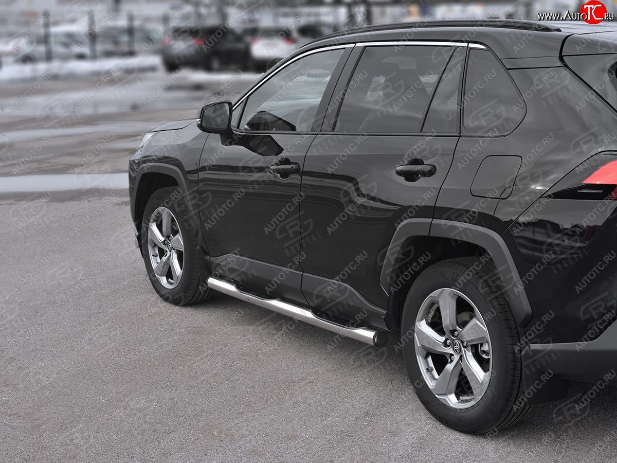 22 549 р. Защита порогов на SLITKOFF труба d76 с накладкой Toyota RAV4 XA50 5 дв. дорестайлинг (2018-2025) (защита порогов с заглушками на торцах)  с доставкой в г. Кинешма