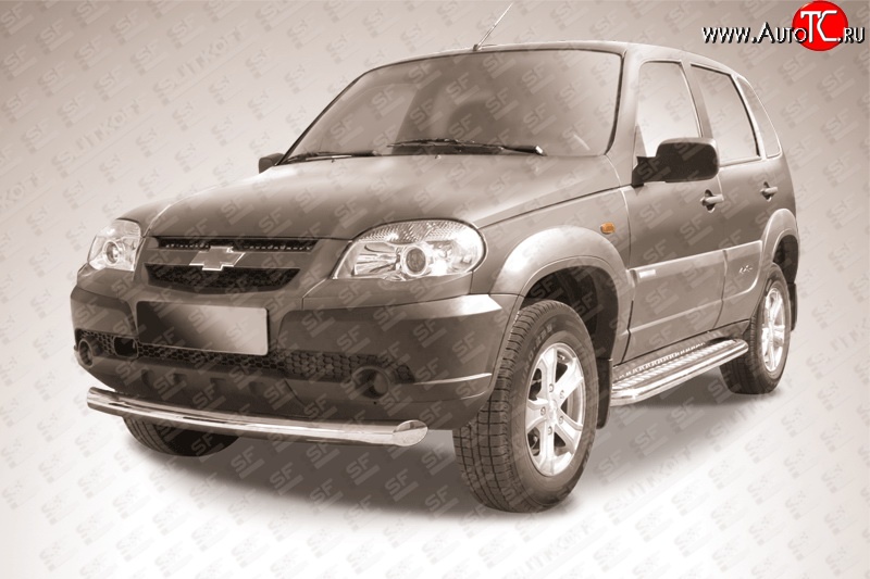 12 649 р. Одинарная защита переднего бампера диаметром 76 мм Slitkoff  Chevrolet Niva  2123 (2009-2020), Лада 2123 (Нива Шевроле) (2009-2021) (Цвет: нержавеющая полированная сталь)  с доставкой в г. Кинешма