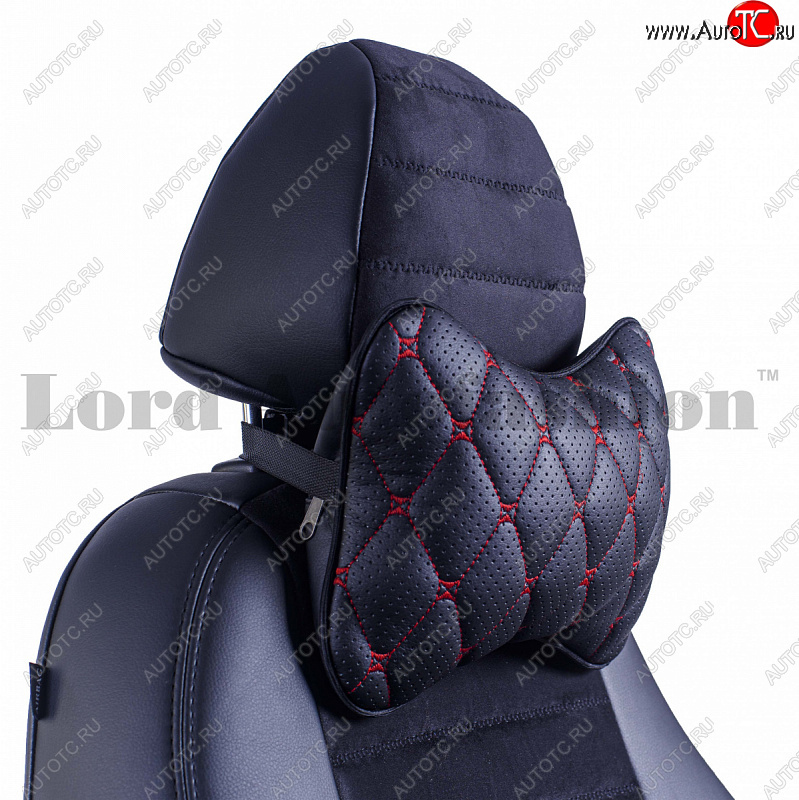 899 р. Подушка-косточка Lord Autofashion Байрон (экокожа, 2 шт.) SSANGYONG Rexton Y290 (2012-2017) (Черный, строчка красная)  с доставкой в г. Кинешма