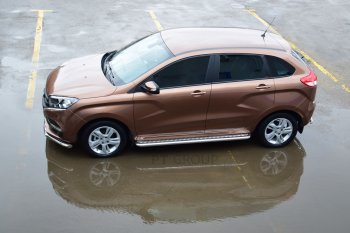 21 499 р. Порожки для ног из трубы Ø51 с алюминиевой площадкой Petroil Tuning Лада XRAY (2016-2022) (Нержавеющая полированная сталь)  с доставкой в г. Кинешма. Увеличить фотографию 5
