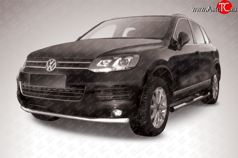 15 099 р. Одинарная защита переднего бампера из трубы диаметром 57 мм Slitkoff Volkswagen Touareg 2 NF дорестайлинг (2010-2014) (Цвет: нержавеющая полированная сталь)  с доставкой в г. Кинешма